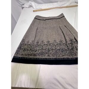 Loft 8 brown and black herringbone wool blend sequin skirt Preppy Cocktail Grung